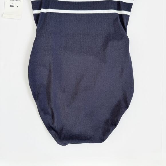 [Adrienne Vittadini] Navy Charcoal Striped Vintage Y2K Belted Swimsuit NWT Sz 6 - Picture 5 of 9